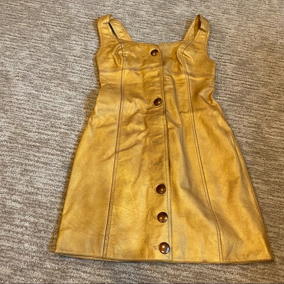 NWT Free People Mustard Leather Mini Dress - Picture 4 of 5